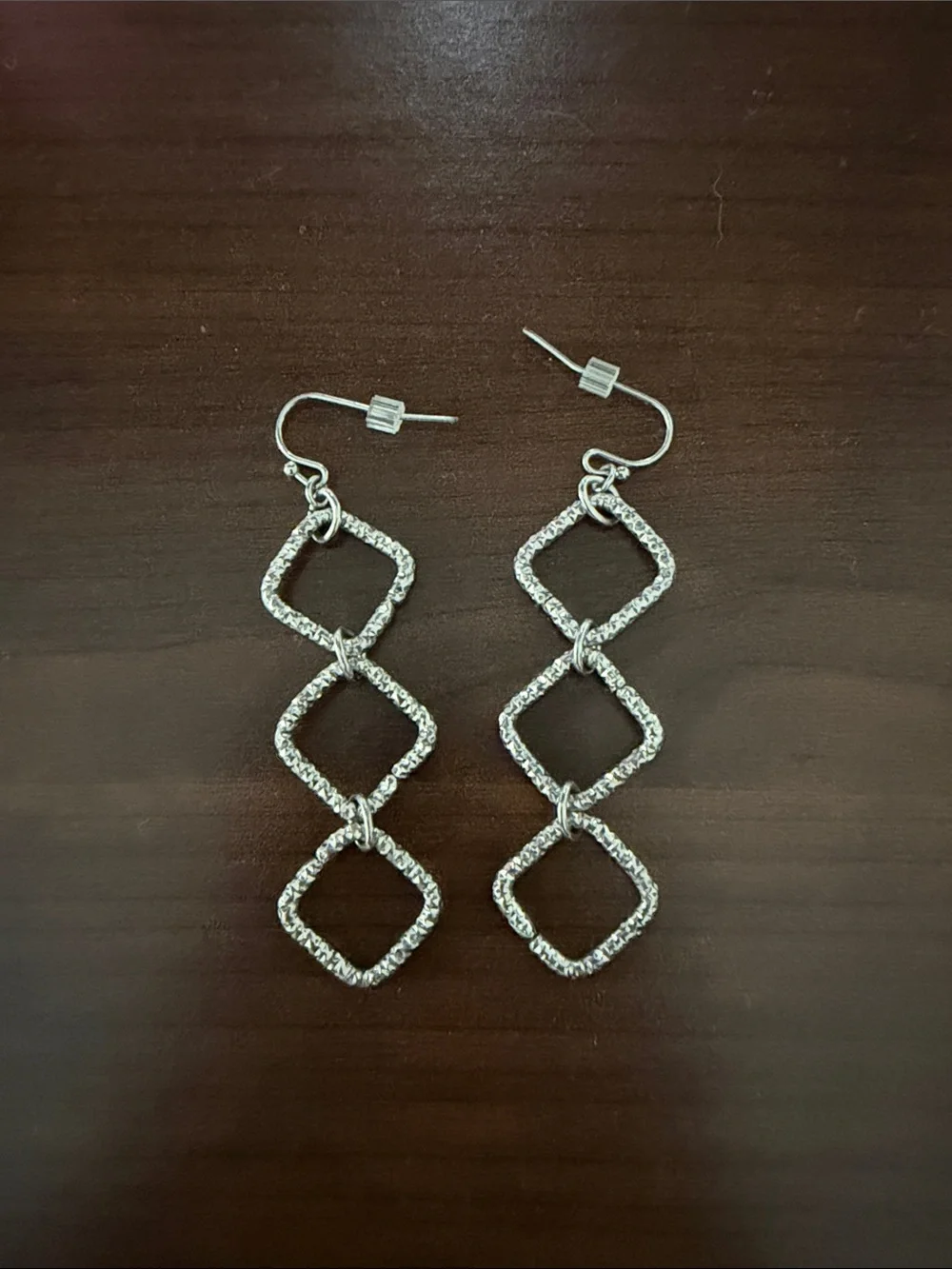 Lia Sophia Silver Linked Diamond-Shape Drop Earrings
